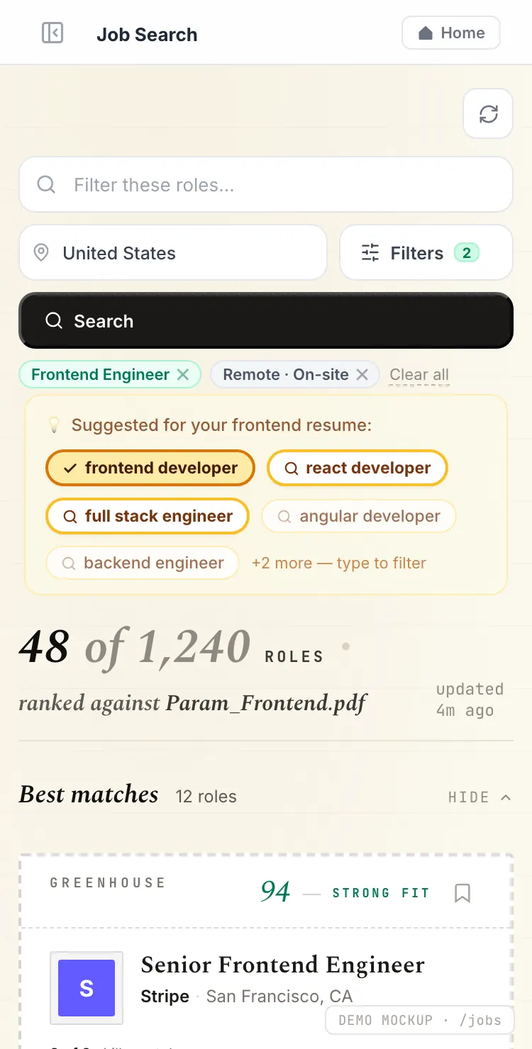 Resume Studio — job search screen